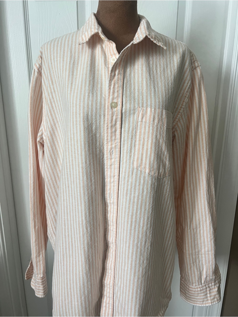 H&M Men's Peach and White Striped Button-Down Shirt